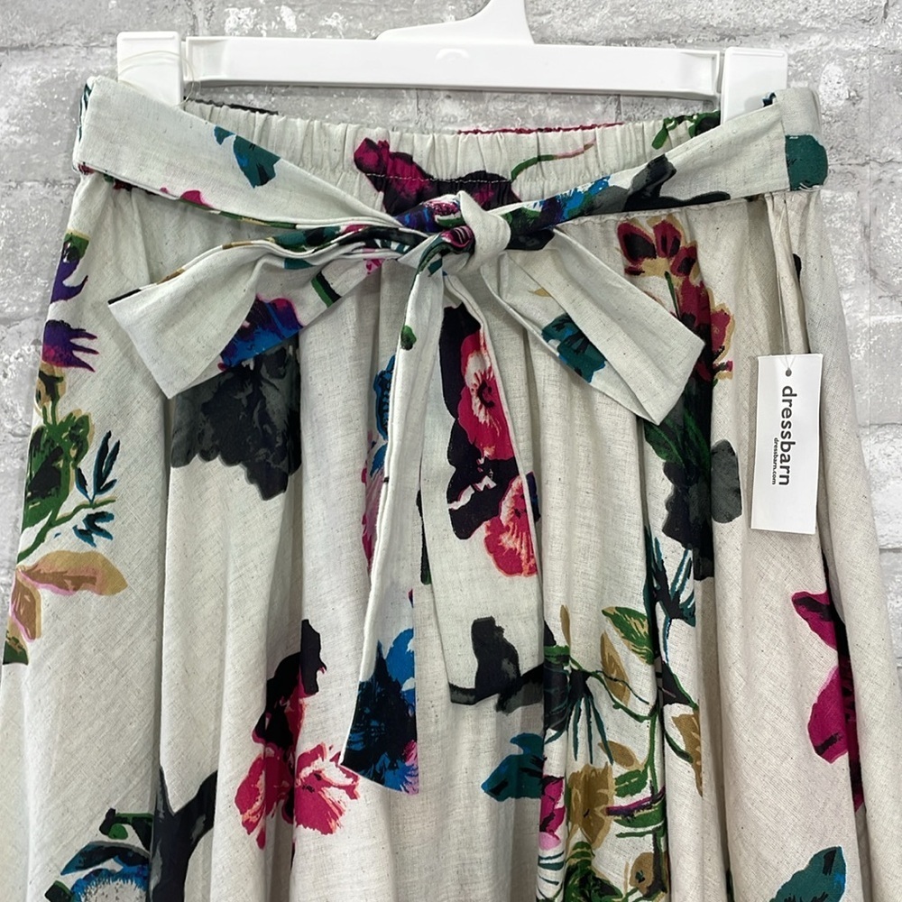 Roz & Ali Floral Print Linen MIDI Skirt - Picture 3 of 8